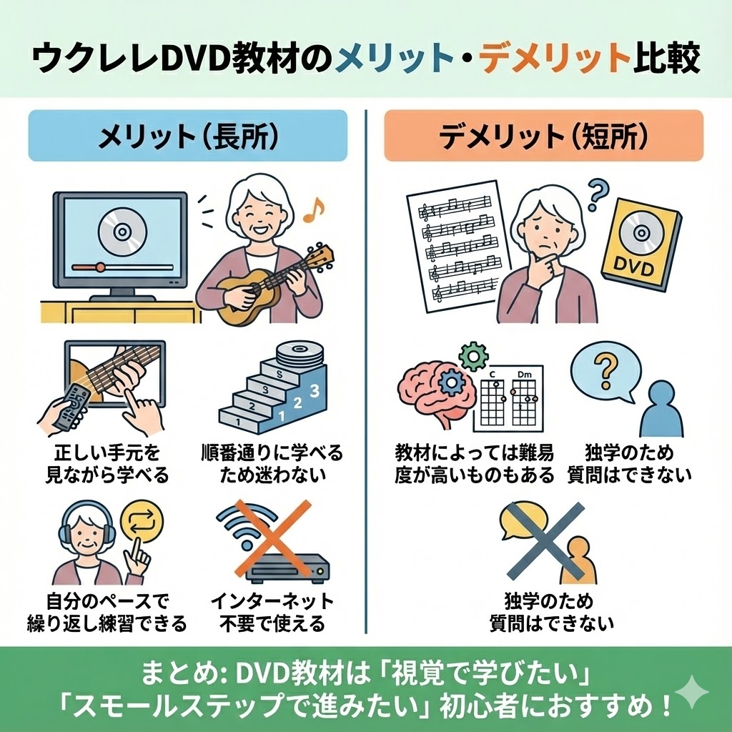 ウクレレDVD教材のメリット・デメリット比較