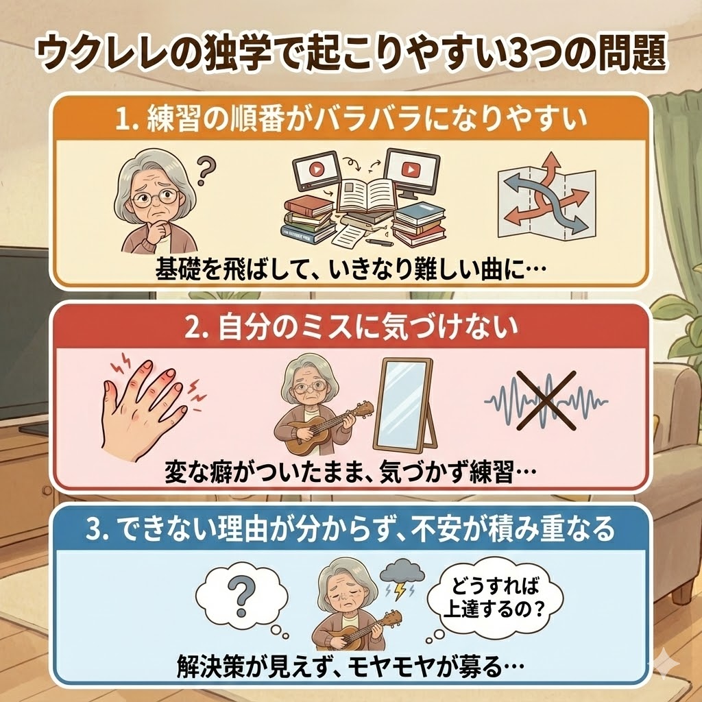 ウクレレの独学で起こりやすい3つの問題
